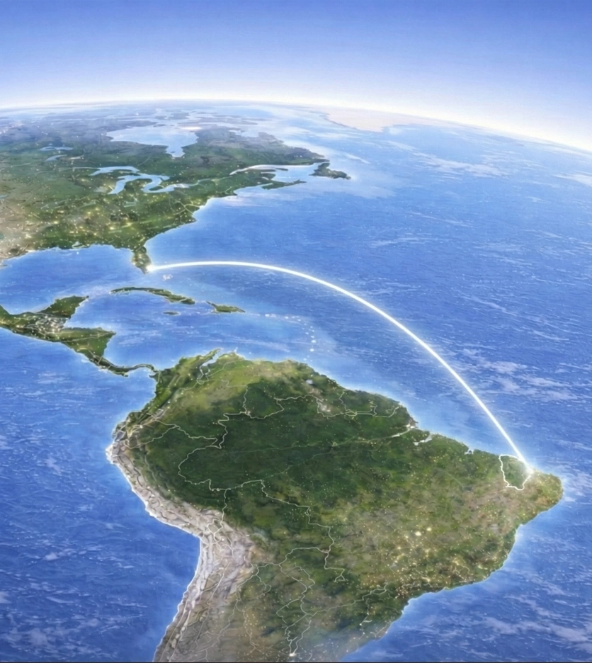 Map connecting Brazil to Florida and the United States